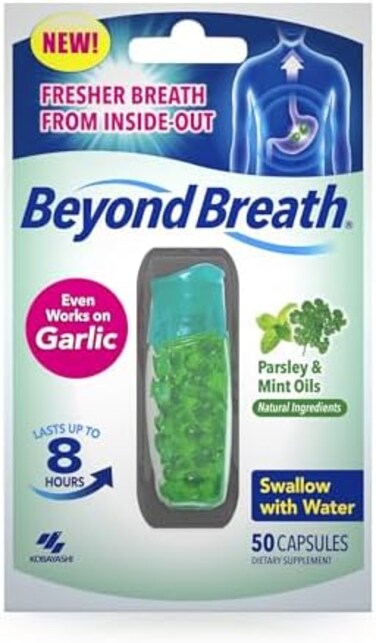 BEYOND BREATH Breath Freshening Capsules, Fresher Breath From Inside-Out, Even Works On Bad Breath From Garlic, Lasts Up To 8 Hours, 50 Capsules