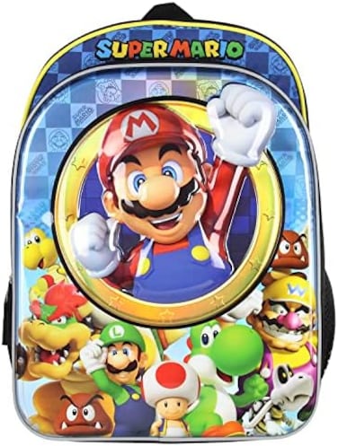 حقيبة ظهر Bioworld Nintendo Super Mario Bros All Over Character Molded Iridescent مقاس 16 بوصة