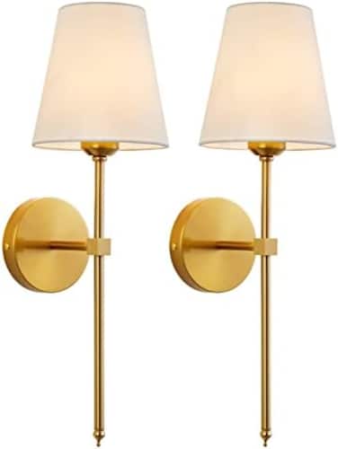 KUAUGST Wall Sconces Sets of 2, Retro Industrial Wall Lamps, Bathroom Vanity Sconces Wall Lighting with White Fabric Shade, Suitable for Bedroom Living Room Corridor Kitchen