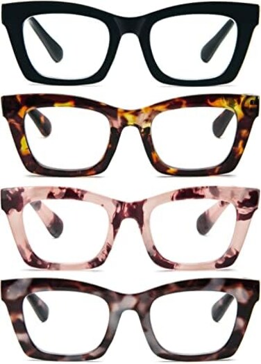 REAVEE Oprah Style Reading Glasses for Women, Blue Light Blocking Cute Oversized Square Computer Readers Spring Hinge