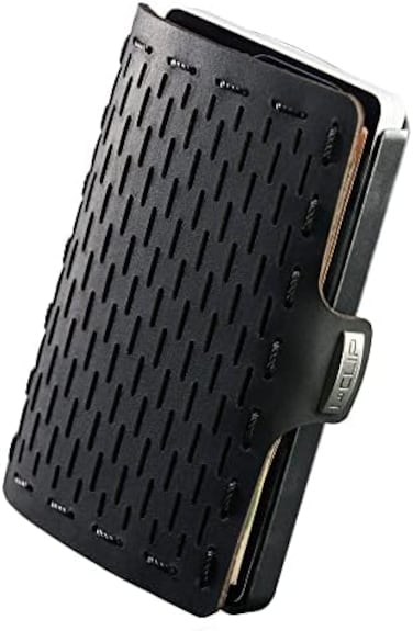 محفظة آي-كليب الأصلية مع جيب للعملات المعدنية - محفظة جلدية - رجالية - حامل بطاقات ائتمان مع مشبك نقود - محفظة - محفظة رفيعة - أسود بإطار أسود