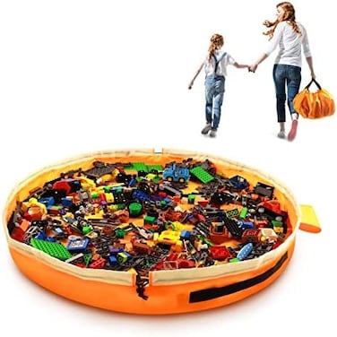 SUMBABO Toy Storage for Lego Play Mat Bag - Duplo Toy Organizer Storage Bag by Drawstring for Kids Tidy Toy with Lips can as Gift (Orange 47 inch