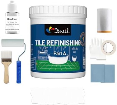 DWIL Tub and Tile Refinishing Kit - Odorless DIY Sink Bathtub Countertop Repair White Coating, Easy Cover Application, Refacing Bathroom Kitchen 1 kit with tools, White