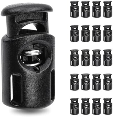 CooBigo 20 PCS Plastic Spring Cord Locks, Paracord Toggle Stopper Clasps for Drawstring Sweatpants Hat Hoodie String Clip Elastic Shoeslace Lock Swim Goggles Replacement Accessories