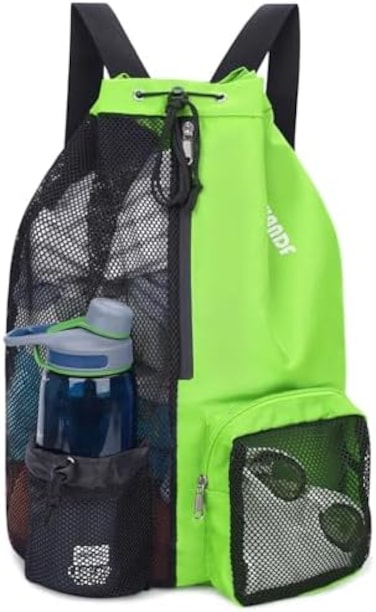 WANDF Swim Bag Mesh Drawstring Backpack with Wet Pocket for Swimming, Gym, and Workout Gear