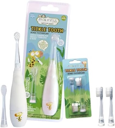 Jack N' Jill Tickle Tooth Sonic Electric Toothbrush for Kids, Babies, and Toddlers Combo Pack with Replacement Head 2-Pack