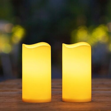 TFROSIM Solar Candles Outdoor Waterproof, 3" x 6" Ivory White Flameless Candles, Dusk to Dawn Light Sensor, LED Rechargeable Pillar Solar Candles for Outdoor Lanterns, Patio Decor, Set of 2