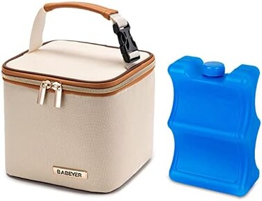 BABEYER Breastmilk Cooler Bag with Ice Pack Fits 4 Baby Bottles Up to 5 Ounce, Baby Bottle Cooler Bag Great for Nursing Mom Daycare, Cream