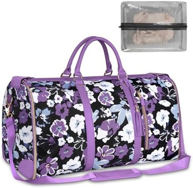 Ytonet Carry On Garment Bag for Women, Convertible Garment Bag for Travel with Shoe Pouch, Water Resistant Travel Duffel Bag, 2 in 1 Hanging Suitcase Suit Travel Bags Weekender Bag, Floral