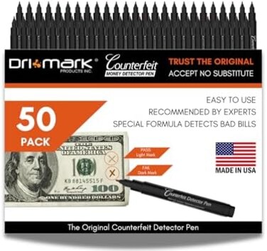 Dri Mark CFD50PK Counterfeit Bill Detector Marker Pen, Made in The USA, 50 Count