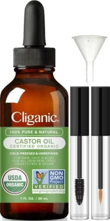 Cliganic Organic Castor Oil, 100% Pure (1oz with Eyelash Kit- For Eyelashes, Eyebrows, HairSkin