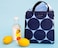 Kate Spade New York Blue Portable Soft Cooler Lunch Bag, Thermal Tote with Silver Insulated Interior Lining and Storage Pocket, Joy Dot