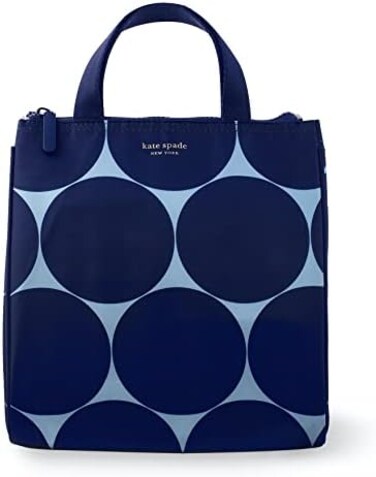 Kate Spade New York Blue Portable Soft Cooler Lunch Bag, Thermal Tote with Silver Insulated Interior Lining and Storage Pocket, Joy Dot