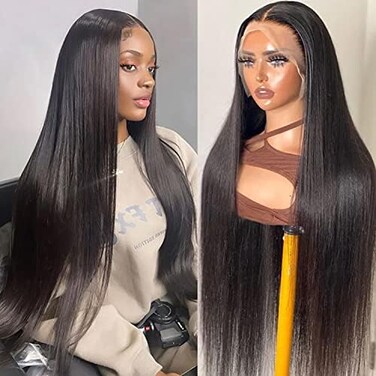 DULOVE Lace Front Wigs Human Hair 13x4 Straight HD Transparent Lace Front Wigs for Black Women Human Hair Pre Plucked with Baby Hair 180 Density Glueless Natural Color 24inch