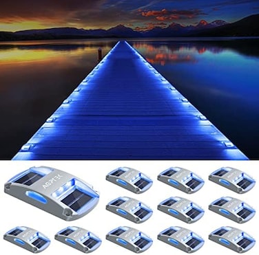 AGPTEK Solar Driveway Lights 12 Pack, Outdoor Deck Dock Marine LED Solar Powered Waterproof Driveway Marker Lights for Warning Step, Sidewalk, Pathway, Garden, Yard (Blue Light