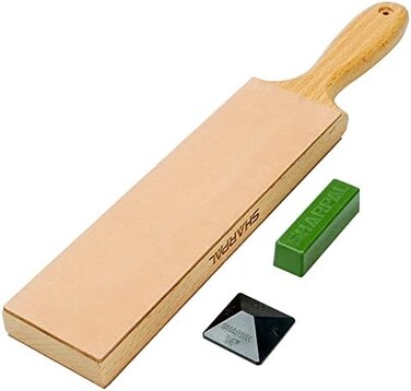 SHARPAL 205H Double-sided Leather Strop (Genuine Cowhide13.2" x 2.4" Kit with 2 Oz. Polishing CompoundAngle Guide, Knife Stropping Block for SharpeningHoning Knives tools, Woodcarving Chisels