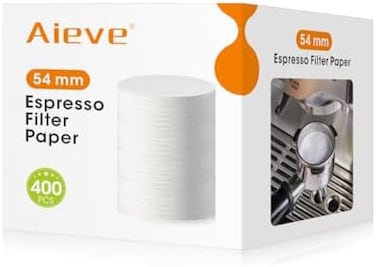 فلتر ورقي للإسبريسو من Aieve متوافق مع ماكينة قهوة الإسبريسو Breville Barista، قرص فلتر إسبريسو 54 مم، ورق بورتافلتر (400 قطعة)