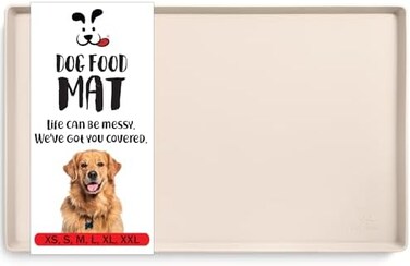 DogBuddy Dog Food Mat - Waterproof Dog Bowl Mat, Silicone Dog Mat for Food and Water, Pet Food Mat with Edges, Dog Food Mats for Floors, Nonslip Dog Feeding Mat (M: 21&rdquo; x 14&rdquo;, Vanilla