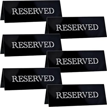 JINMURY 6 Pieces Acrylic Reserved Table Sign- 7.9 x 2.7 Inches Guest Reservation Table Tent Sign Black Acrylic Reserve Seating Signs with White Letters, Reserved Sign for Wedding Event Restaurant Tabl