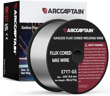 سلك لحام ARCCAPTAIN ذو قلب تدفق، 0.030 بوصة، E71T-GS، سلك لحام MIG، بكرة 2 باوند، بدون غاز، فولاذ كربوني خفيف، متوافق مع ماكينات اللحام Lincoln Miller Forney Harbor