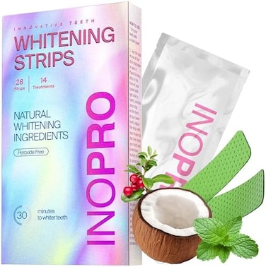 InoPro Teeth Whitening Strips 14 Treatments Kit - Teeth Whitener, Peroxide Free, Enamel Safe Green White Strips, Deep Stains Removal - Instant Teeth Whitening Without The Harm (28 Strips