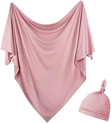 OWLOWLA Newborn Swaddle Set Stretch Wrap Swaddle Receiving Blanket for Baby Boy Girl(Blush-rm
