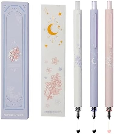 Kaco Gel Pens Cute Stationery 3 Pieces 0.5mm Fine Point, Quick Drying Pens for Journaling Aesthetic Office Supplies, 2 Black Ink and 1 Coral Ink