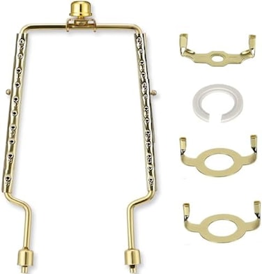 ALUCSET 8 9 10 11 12 inch Lamp Shade Harp Holder, Adjustable Lamp Harp Kit, Fit Both Standard Lamp Rod and E14 E26 E27 Light Base UNO Fitter Adapter Converter Finial Set, Lampshade Bracket (Gold