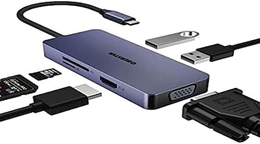 OBERSTER USB C Hub, 6 in 1 USB C to HDMI VGA Dual Monitor USB C Adapter with 4k HDMI, VGA, USB A, USB 2.0, SD/TF Card Reader Multiport USB C Dock for MacBook Pro/Air, Dell/HP/Lenovo