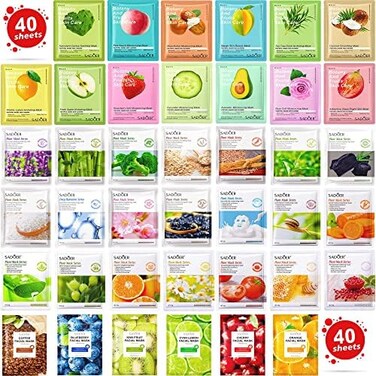Meleell Collagen Sheet Face Masks Skincare Bulk Pack,Hydrating Spa Face Mask For Sensitive Skin,Anti Aging Facial Masks Sets For Women/Teen Girls(40 Combo Pack