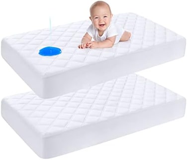 Yoofoss Waterproof Crib Mattress Protector 2 Pack, Quilted Crib Mattress Pad Cover Ultra Soft and Breathable, Machine Washable Toddler Mattress Protector for Standard Baby Crib Size 52''x28''