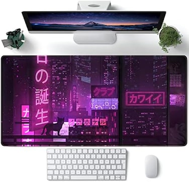 CYZFF Purple Gaming Mousepad Japanese Desk Mat XXL Extended Anime Cool Large Mouse Pad Keyboard Mouse Mat Desk Pad for Computer Laptop Gamers 31.5''X15.7'' Non-Slip Rubber Base with Stitched Edges