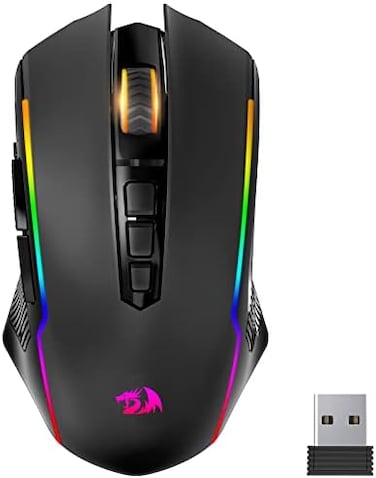 ماوس ألعاب Redragon، ماوس لاسلكي للألعاب بإضاءة خلفية RGB، دقة 8000 نقطة في البوصة، ماوس ألعاب للكمبيوتر مزود بزر إطلاق نار، ماوس قابل للبرمجة لتحرير الماكرو، 70 ساعة لأنظمة ويندوز/ماك، قابل لإعادة ال