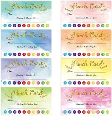Fumete 400 Pieces Watercolor Reward Punch Cards 3.5 x 2 Inch, Incentive Loyalty Reward Card Behavior Chart for Classroom Home School Supplies Students Teachers Kids Motivation, 8 Colors (10 Punches