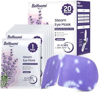 BeHoomi 20 Packs Steam Eye Mask, Heated Eye Mask Warm Compress for Eyes, Disposable Self Heating Steam Mask for Home, Sleep, Spa, Travel EssentialsRelaxation Gifts for Women (Lavender