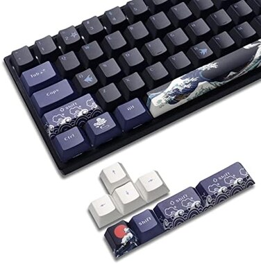 SDYZ PBT Keycaps 60 Percent, Great Wave Off Kanagawa Japanese Keycaps, DYE-Sub Custom Keycaps Set, Cherry Profile Keycaps for 61/64/66/68 Cherry Gateron MX Switches Mechanical Keyboard, 78 Key Set