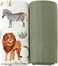 LifeTree Muslin Swaddle Blankets, Woodland Baby Swaddling Neutral Receiving Blanket for BoysGirls, 70% Viscose from Bamboo and 30% Cotton, Large 47 x 47 inches Safari Jungle/Olive Green