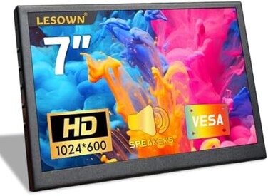 LESOWN 7 inch Monitor Small Monitor HDMI LCD Display PC Case Secondary Screen 1024x600 IPS Small Portable Monitor with Speakers PC Temperature Display Mini Monitor for PC