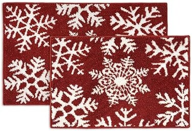 LANE LINEN Christmas Bathroom Rugs, Soft Absorbent Premium Bath Rugs for Bathroom Non Slip, 2 Piece Bathroom Rug Set, Washable Bathroom Rugs, Bath Mats for Bathroom (20' x 32'/17' x 24'- Snowflake