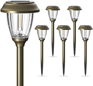 مصابيح XMCOSY+ الشمسية الخارجية LED بقوة 10/25 لومن مع وضعين للإضاءة، مصابيح حدائق شمسية من الزجاج والمعدن، مقاومة للماء بمعيار IP65، تعمل بالطاقة الشمسية، مناسبة للفناء والممرات ومداخل السيارات والبا