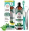 GuruNanda Oil Pulling (8 Fl.Ozwith CoconutPeppermint Oil with Tongue Scraper Inside the Box - Natural, Alcohol Free Mouthwash to Help With Fresh Breath, Teeth Whitening and Healthier TeethGums