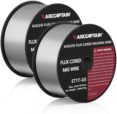 سلك لحام ARCCAPTAIN ذو قلب التدفق، E71T-GS، 0.035 بوصة، 2 باوند × 2 بكرة، سلك لحام MIG بدون غاز من الفولاذ الكربوني، عبوة من قطعتين