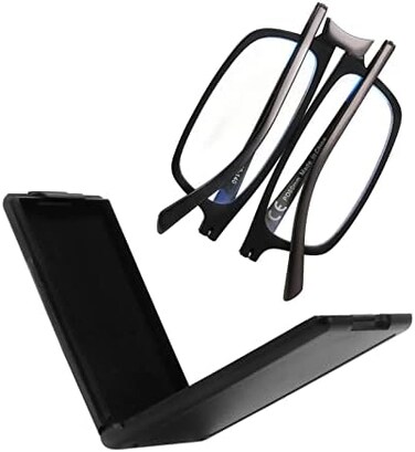 SKYOAK Unbreakable Evolved Flat Folding Reading Glasses, Full Size Blue Light Foldable Portable Readers with Case