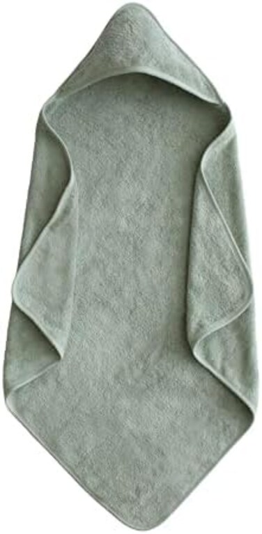 Mushie Organic Cotton Hooded Bath Towel for BabiesToddlers - Soft, Absorbent Towel for Cosy Cuddles After Bath Time, Gentle on Sensitive SkinMoss