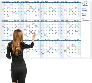 BooQool Large Dry Erase Calendar for Wall &ndash; Yearly Wall Calendar Dry Erase, 37" x 57.9", 12-Month Undated Blank Calendar Planner, Reusable Laminated Task Organizer with Note, Great for Office, Classro