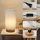 SEENSINY Small Bedside Night Table Lamp for Bedroom, Minimalist Nightstand Lamp with Round Fabric Linen Shade, Study Reading Desk Lamp for Kids Room, Living Room, College Dorm, Home, Office