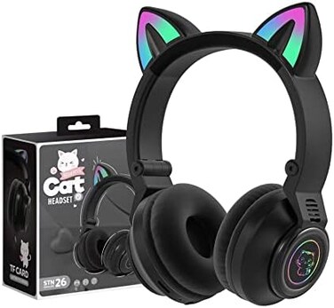 YUSONIC Cat Ear Bluetooth Headphones,Toddlers Kids Wireless Headphones for Boys Girls Amazon Fire Tablet/Laptop/Pad/School (Black