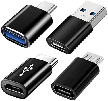 Mepsies USB C Adapter Pack of 4, USB C to USB 3.0 OTG Adapter, Micro USB to USB C Adapter Female to Male Compatible with MacBook Pro, Samsung Galaxy, Mobile Phone PC
