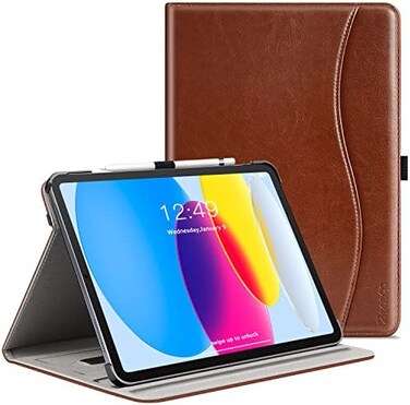 جراب ZtotopCases لجهاز iPad من الجيل العاشر، مقاس 10.9 بوصة، إصدار 2022، غطاء جلدي فاخر للأعمال مع خاصية التشغيل/الإيقاف التلقائي، غطاء متعدد الزوايا مع حامل قلم، بني