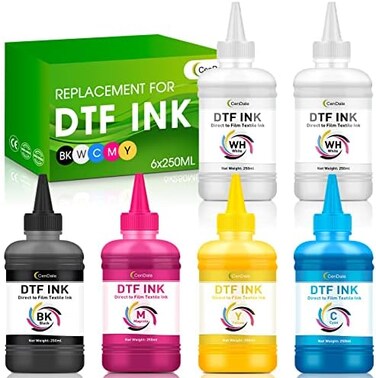 حبر سينديل الممتاز DTF سعة 1500 مل - حبر نقل DTF لأفلام PET، حبر إعادة تعبئة DTF لطابعات إبسون ET-8550، L1800، L800، R2400، P400، P800، XP15000، طباعة نقل حراري مباشرة على الفيلم (250 مل × 6، CMYK أبي